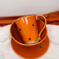 Zestaw naczyń ceramicznych "Kwiatuszki" kolor pomarańczowy
