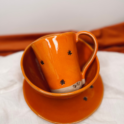 Zestaw naczyń ceramicznych "Kwiatuszki" kolor pomarańczowy