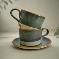 Filiżanka ceramiczna z talerzykiem „Leśna Mgła” 130 ml