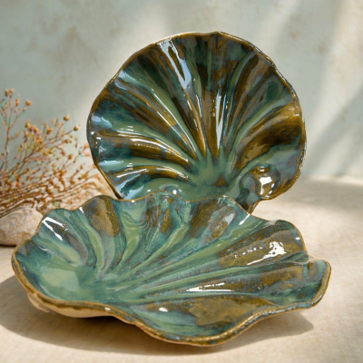 Patera ceramiczna XXL "Muszla" zielona