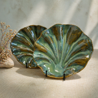 Patera ceramiczna 26 cm "Muszla" zielona