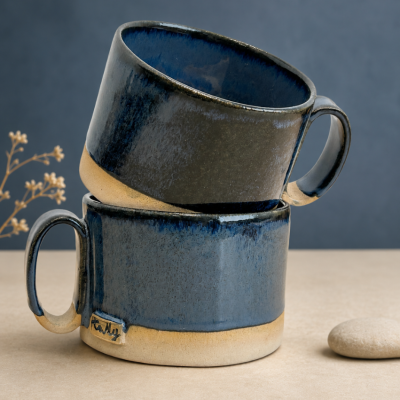 Duży kubek ceramiczny 300 ml  „Morska Mgła” niebieski