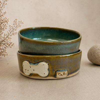Ceramiczna miska dla małego psa 14 cm - zielona